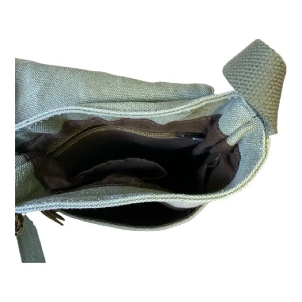Berchirly Unisex Canvas Faux Leather Crossbody Bag Olive Army Green Shoulder Bag